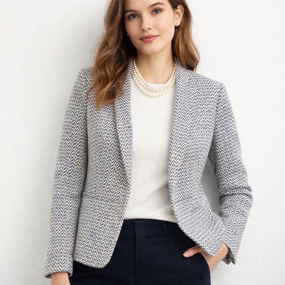 J. Crew Women's Chevron Tweed Blazer in Gray and White